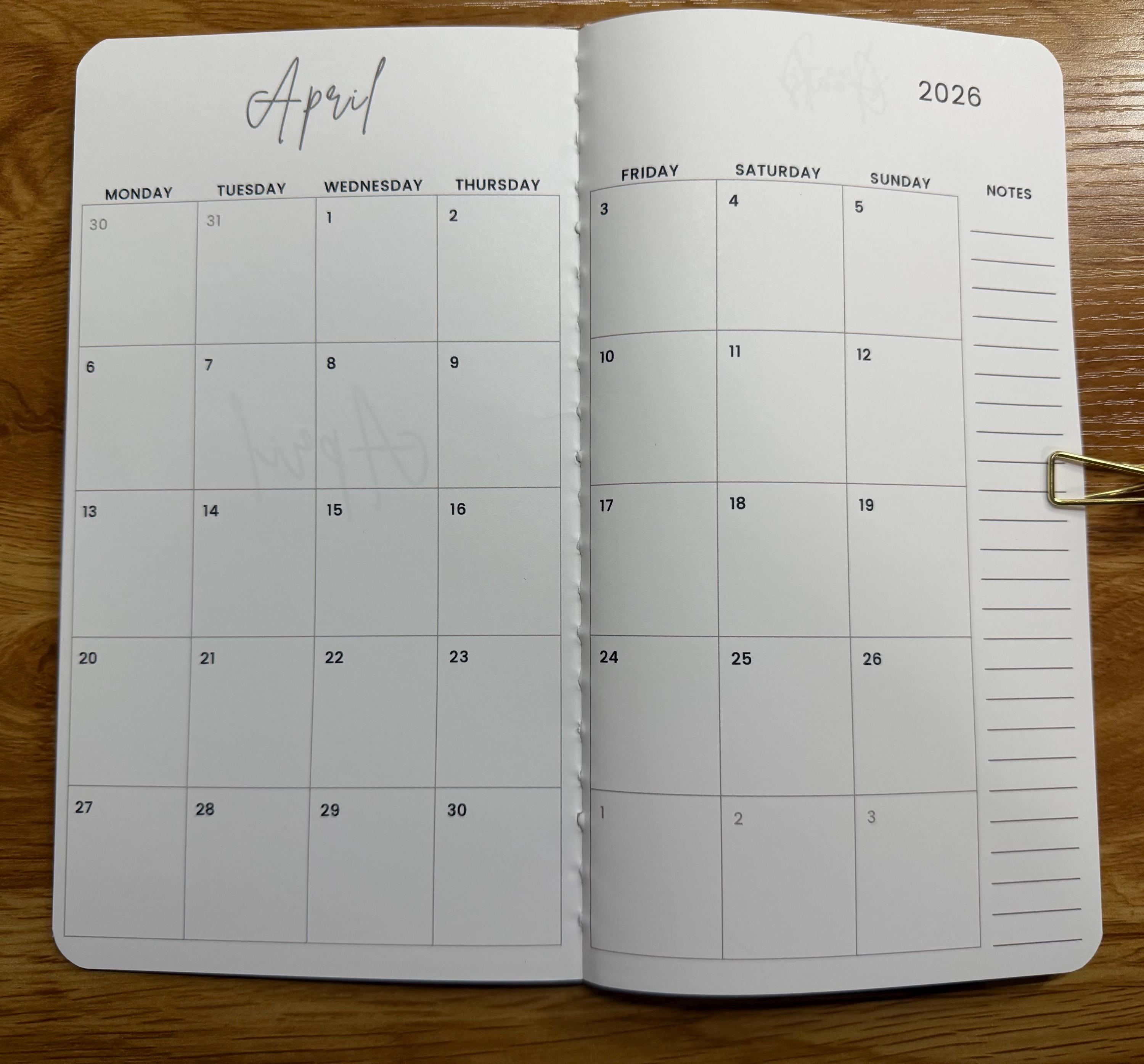 APRIL Ready to Ship Narrow Dot Grid Hobo Weeks Style Monthly Planner