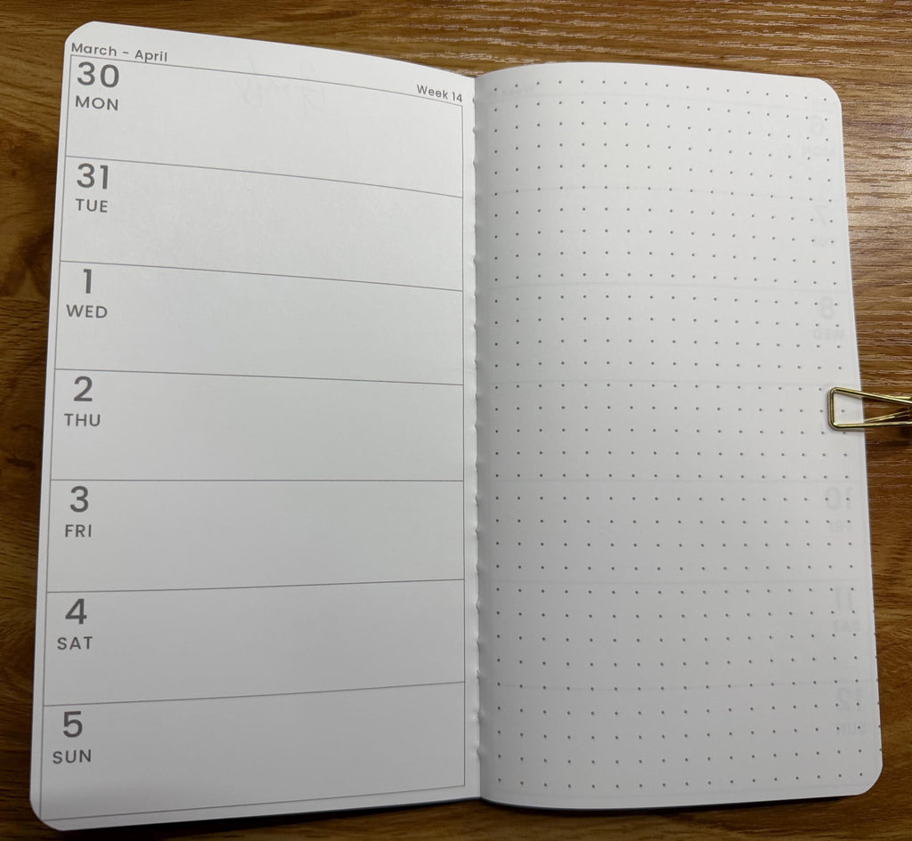 APRIL Ready to Ship Narrow Dot Grid Hobo Weeks Style Monthly Planner