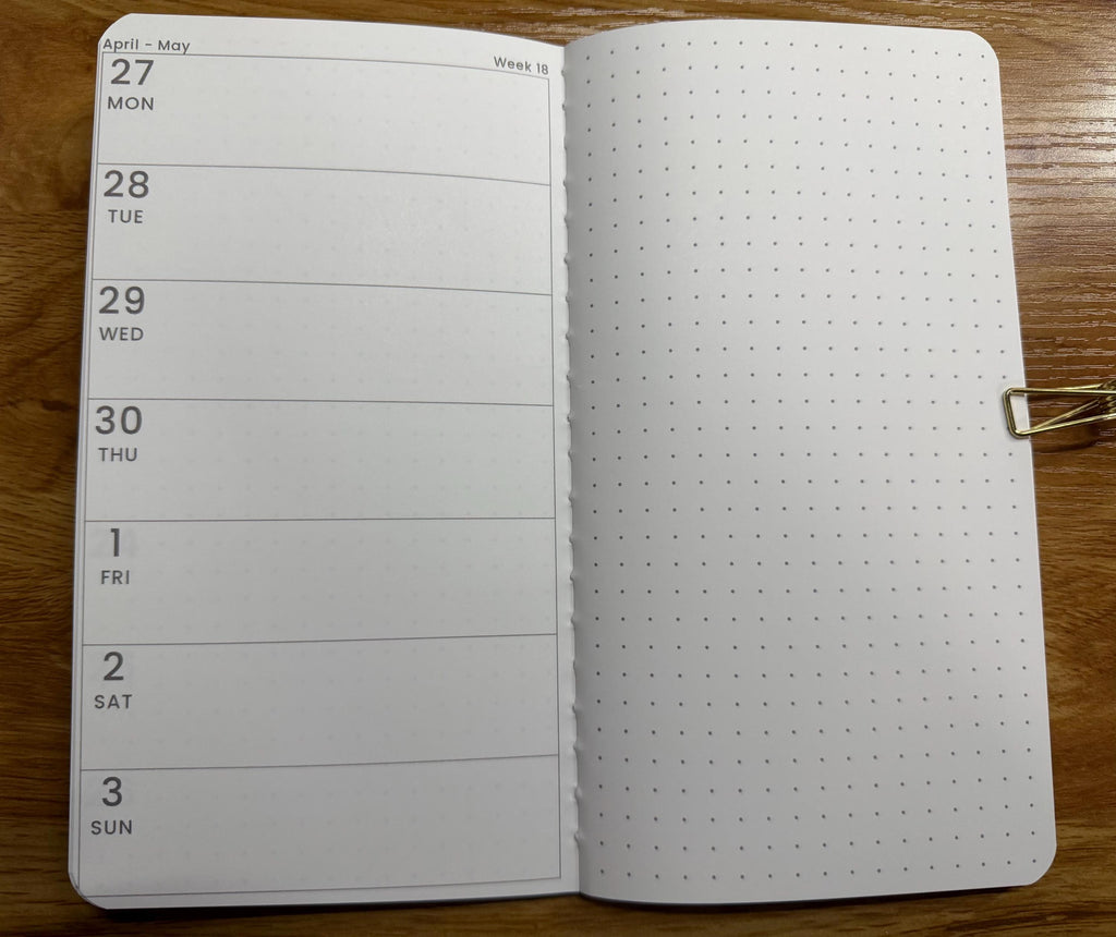 APRIL Ready to Ship Narrow Dot Grid Hobo Weeks Style Monthly Planner